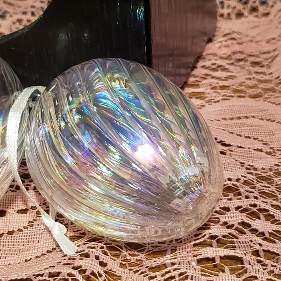 Vintage Blown Glass Ornaments Iridescent Pastel Hanging Decorations Set of 4 - Picture 5 of 8